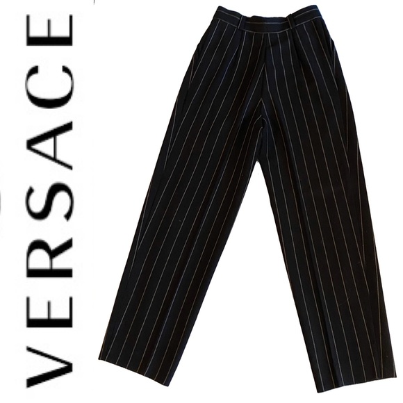 VERSACE wool high waisted pinstriped trousers - Picture 2 of 5